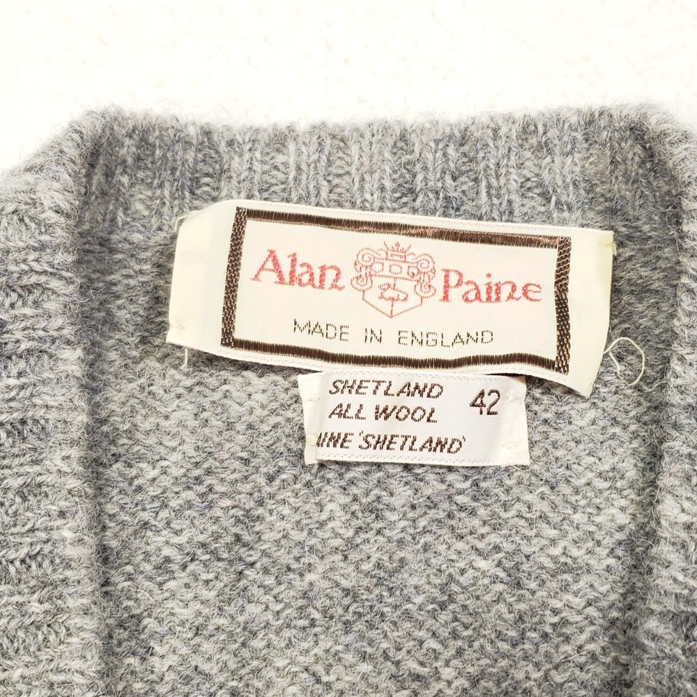 Alan Paine Sweater Vest Mens 42 Gray Argyle Shetland Wool V-Neck Made in England - Picture 2 of 6